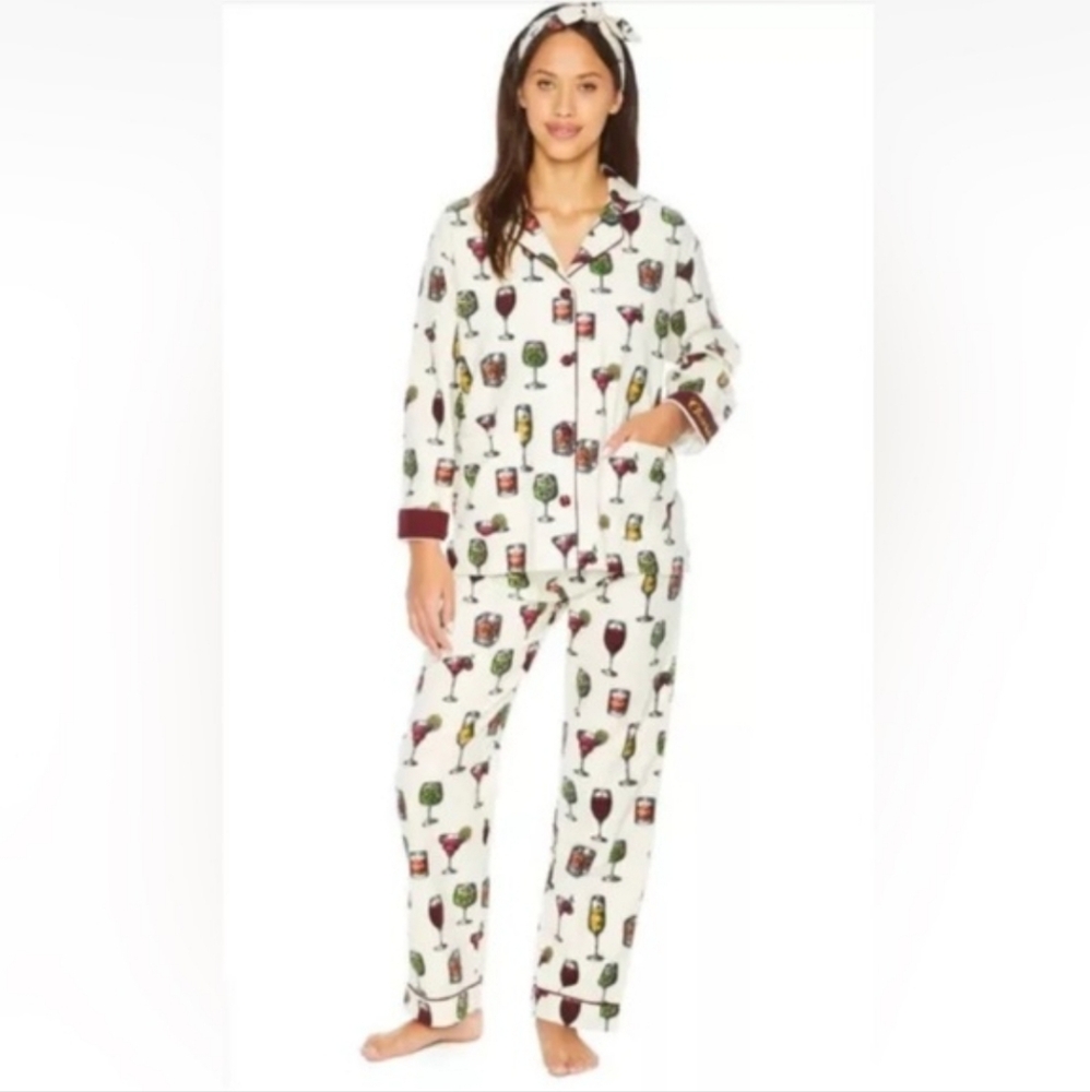 PJ Salvage Cocktail Drink Print Flannel Pajama Set Long Sleeve Top and Pants